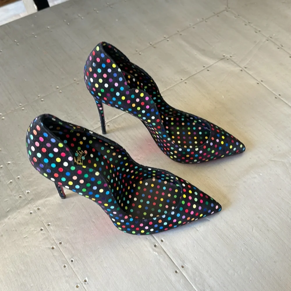 Christian Louboutin hot chick 100mm black suede stiletto boum polka dot pump 39